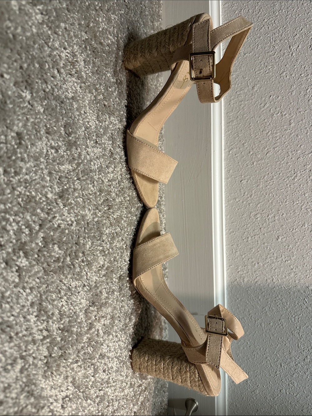 Lulu's Beige Suede Espadrille-Wrapped Block Heel Sandals - Picture 4 of 13
